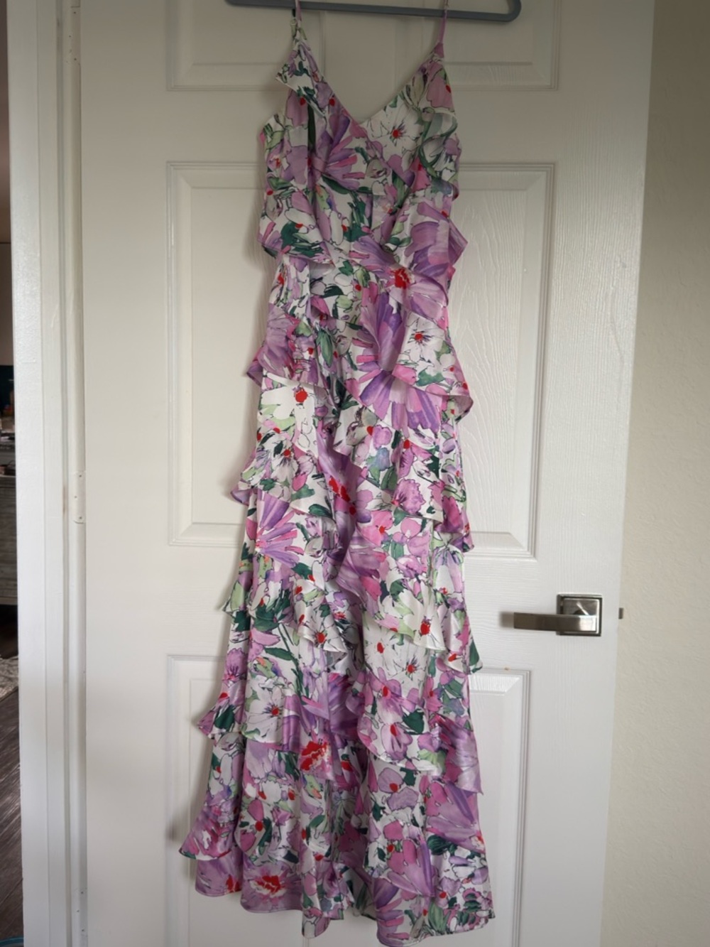 Belle Badgley Mischka Lavender Floral Ruffle Maxi Dress - Picture 3 of 4